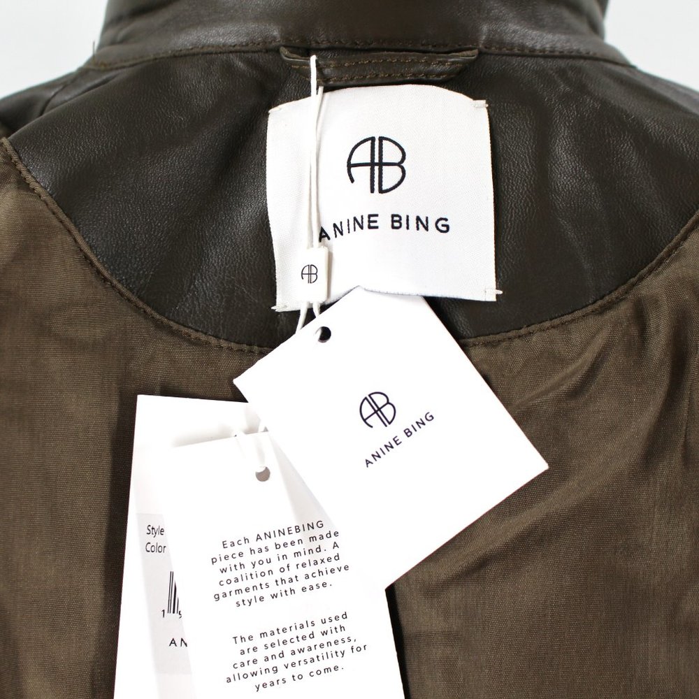 Anine Bing Monroe Buttery Soft Leather Belted Jacket Coat Dark Green X-Small NEW - Picture 10 of 11